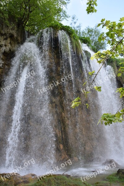 Plitvice National Park Waterfall Water Green Croatia