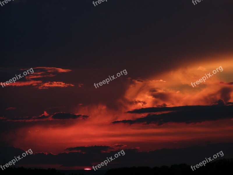 Sunset Clouds Orange West Sky