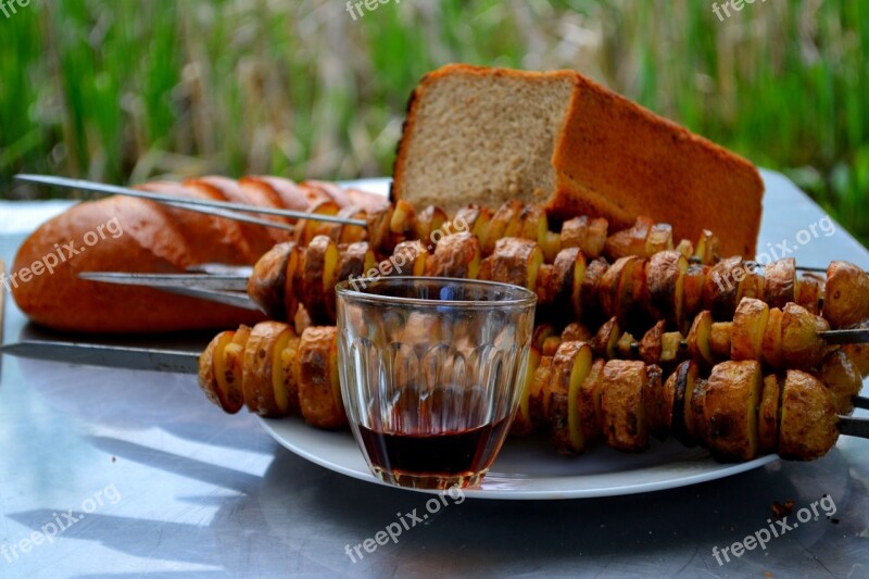 Shish Kebab Without Meat Bread Potato Grill