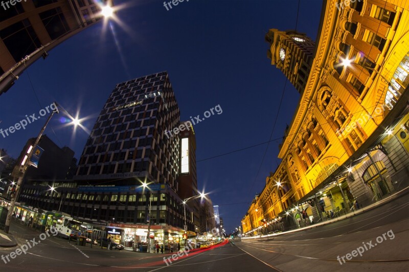 Australia Melbourne Flinders Street Railway Station Fisheye Night