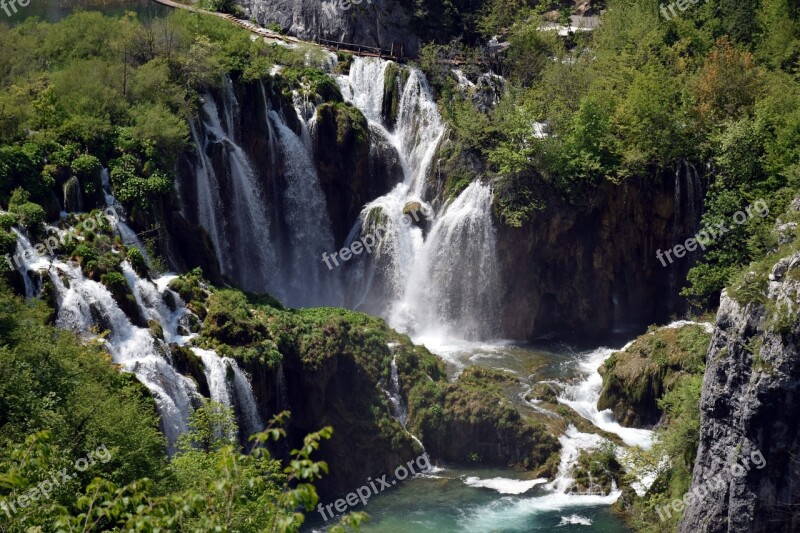 Plitvice National Park Waterfall Water Green Croatia