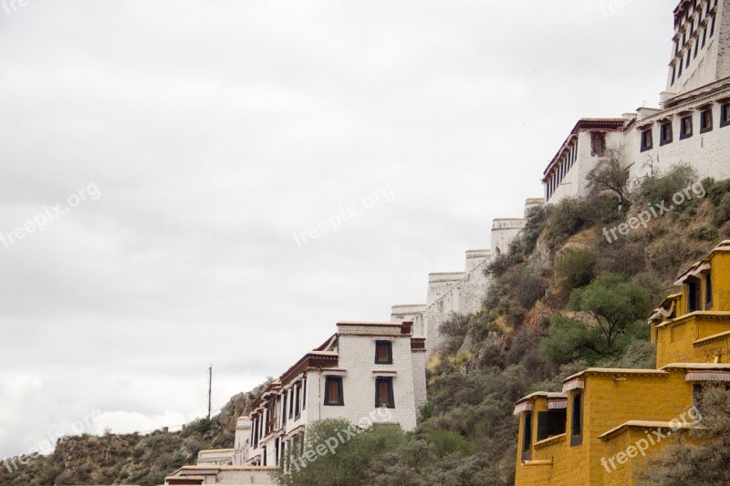 The Potala Palace Tibet White Cloud Positive Free Photos