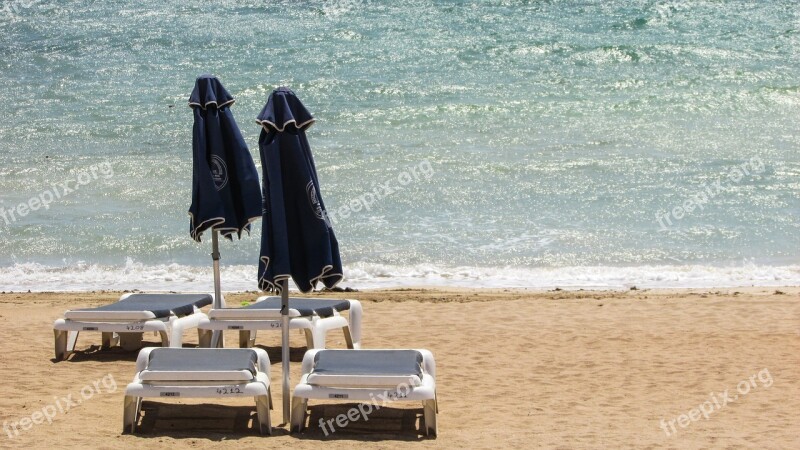 Sunbed Umbrella Sea Beach Summer