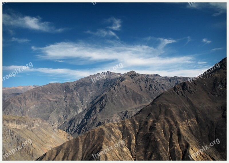 Mountains Canyon Colca Peru Sky