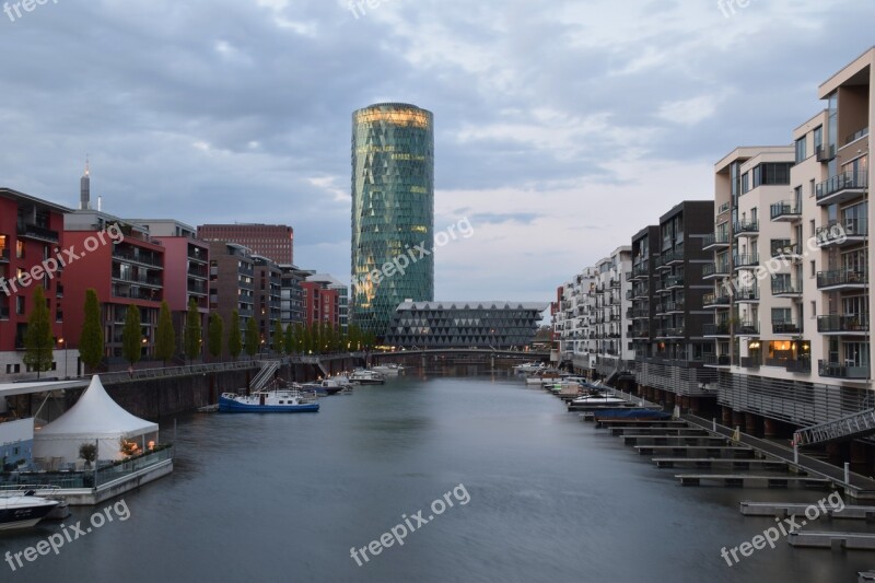 City Big City Building Blue Hour Frankfurt