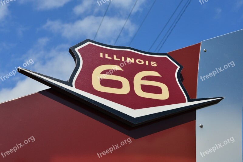 Highway Route 66 Marker Road Sign Illinois