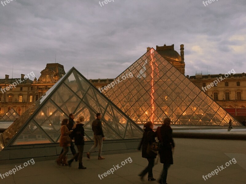 Paris Louvre Pyramid France Tourists