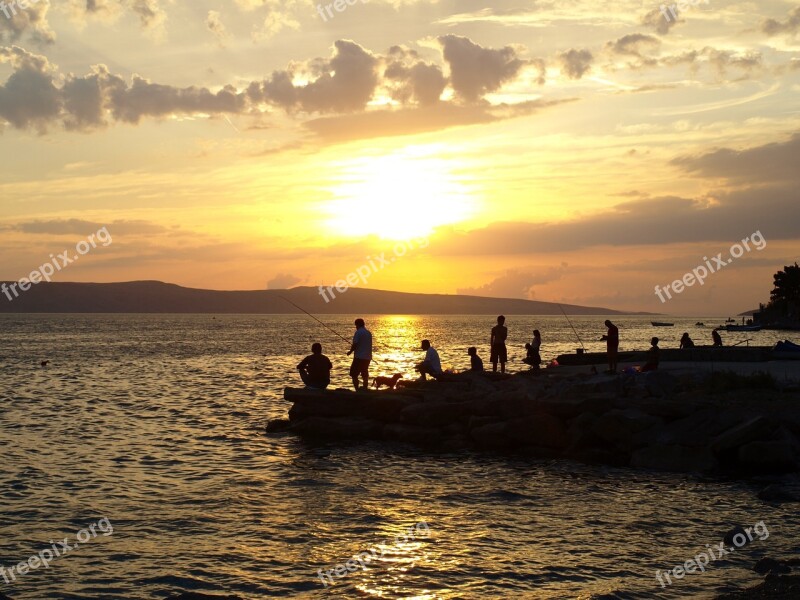 Sunset Fishing Water Relaxation People