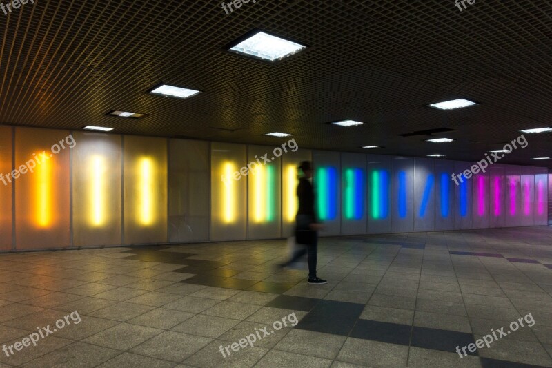 Underpass Person Woman Neon Lighting Tile