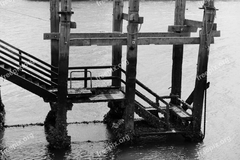 Black And White Sea Staircase Wharf Free Photos