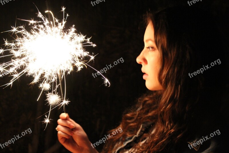 Girl Sparkler Fireworks Holiday Flame