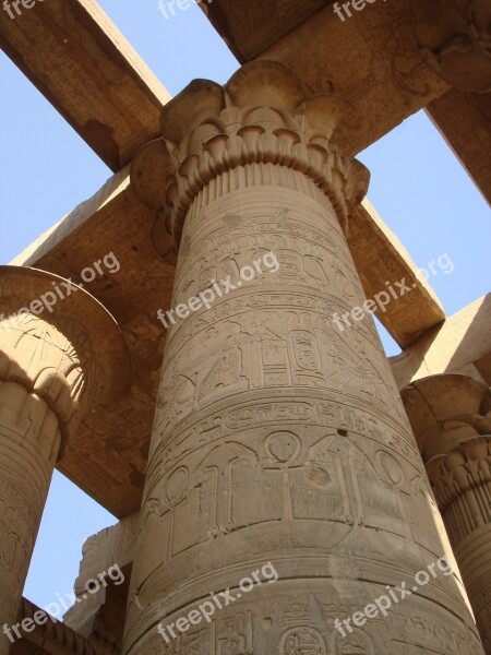 Egypt Column Hieroglyph Archeology Tourism