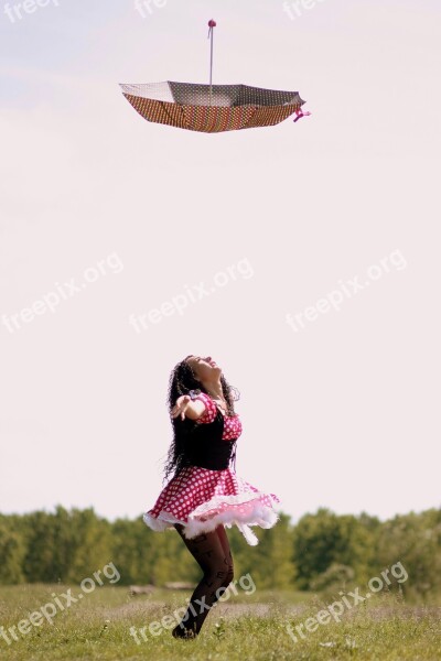 Girl Umbrella Flight Dress Beauty