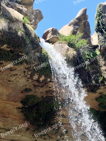 Nature Waterfall Water Rocks Vegetation