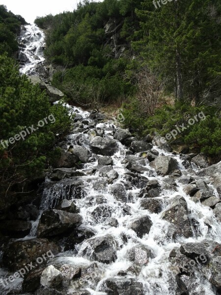 Mountains Waterfall Tatry Nature Water