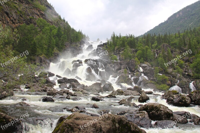 Waterfall Altai Discovering Of The Waterfall Mountain Altai Rocks