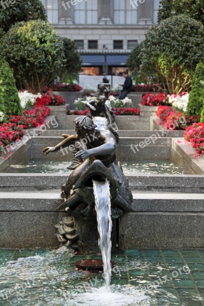 Rockefeller Center Manhattan New York Water Fountain Free Photos