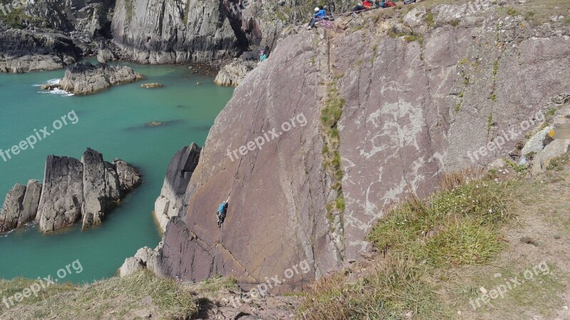 Climb Cliffs Sea Wales Coast