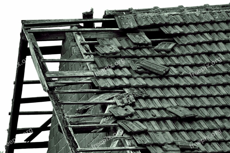 Old House Barn Field Barn Roof Broken Roof