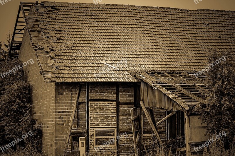 Old House Barn Field Barn Roof Broken Roof