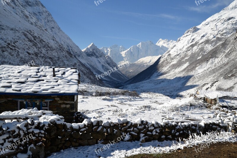 Landscape Snow Nepal Mountains Hut