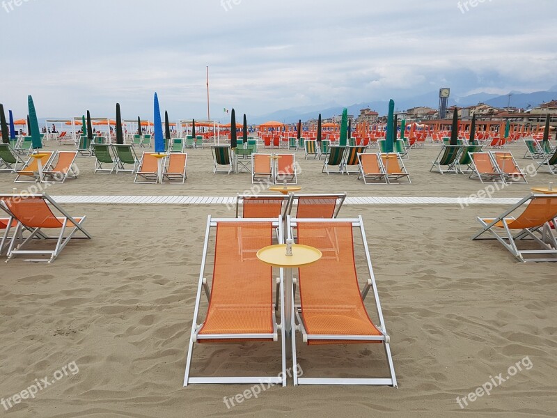 Sun Loungers Orange Viareggio Italy Tuscany