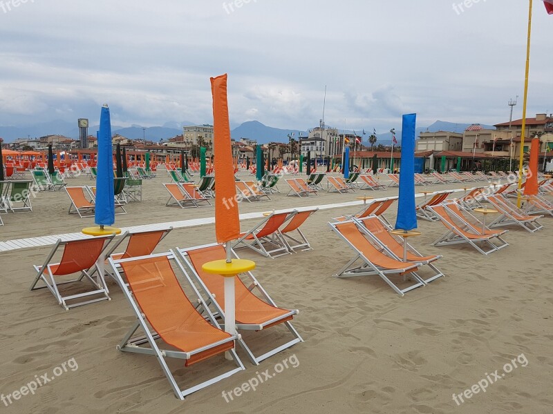 Sun Loungers Viareggio Italy Beach Orange