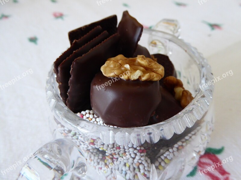 Chocolates Walnut Pralines Glass Chocolate Sweet