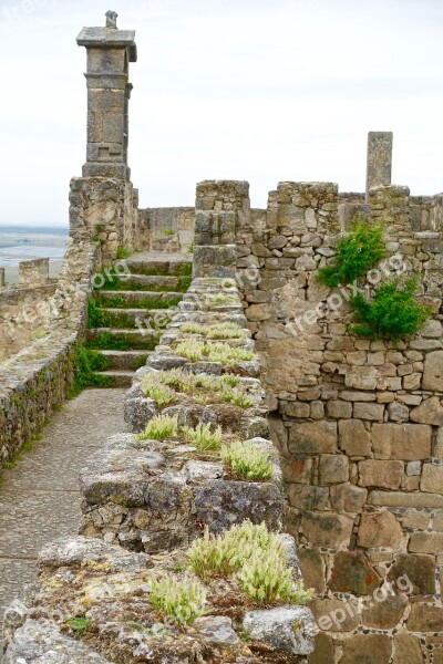 Wall Embattlement Weeds Medieval Stone