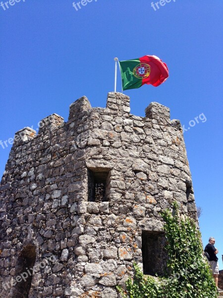 Ruin Flag Portugal Castle Stone Wall