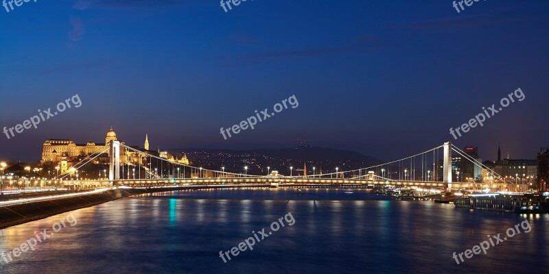 Budapest Elisabeth Bridge Danube River In The Evening