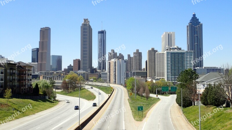 Atlanta City Roadway Freeway Skyscrapers