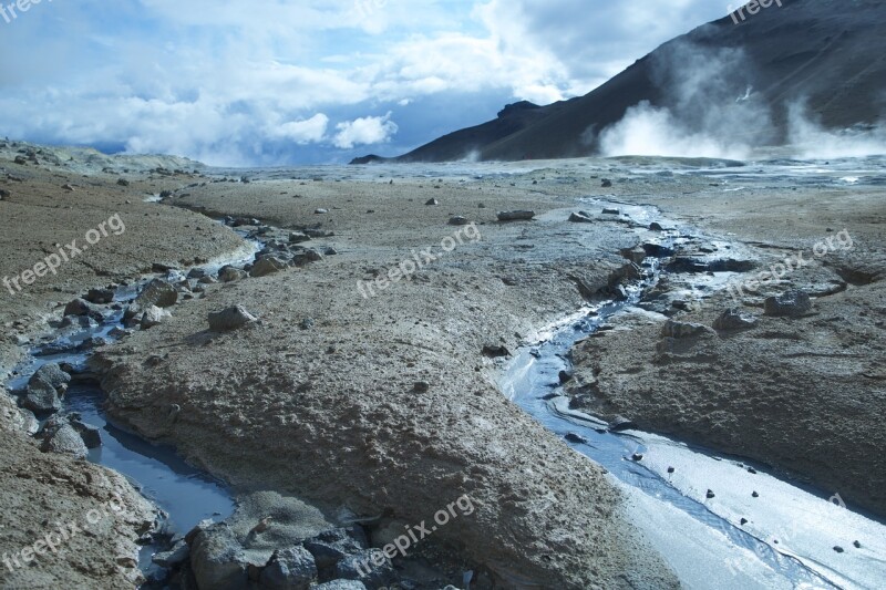 Iceland Geyser Smoke Earth Water