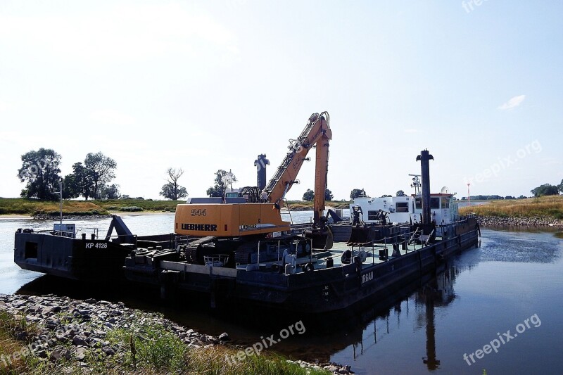 Excavators Barges River Barge Dredge The Riverbed