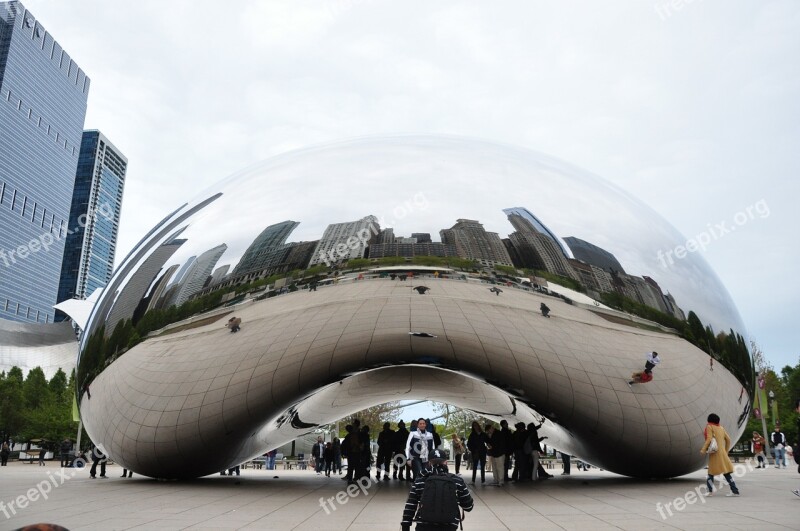 Chicago Bean Reflection Chicago City Cityscape