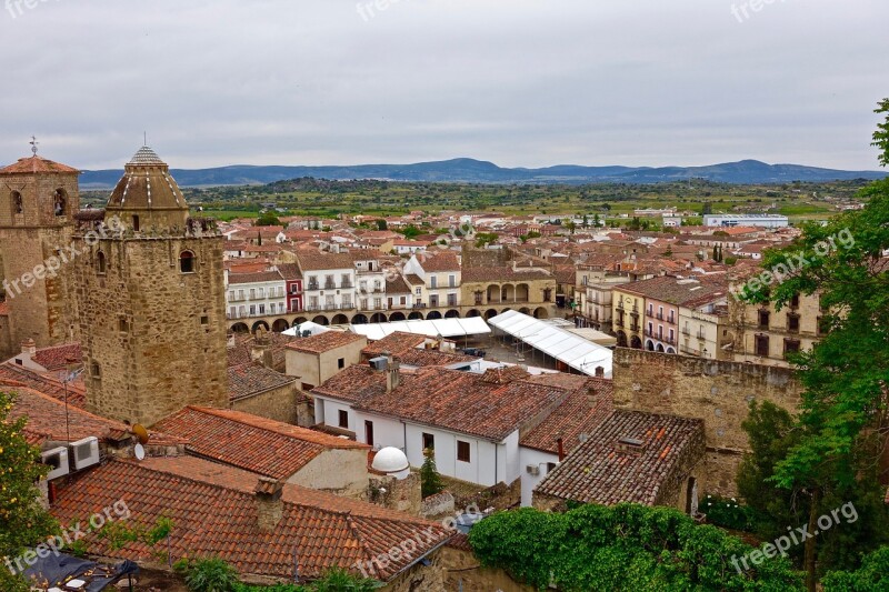 Trujillo Spain Rooftops Tiles Red