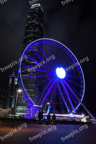 Ferris Wheel Hong Kong International Finance Centre Skyscraper Blue