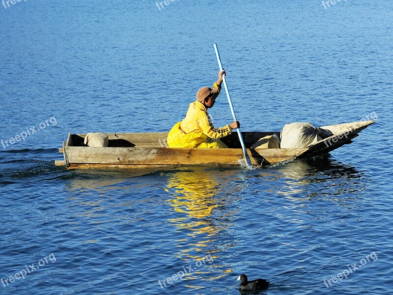 Guatemala Atitlan Boat Fisherman Lake