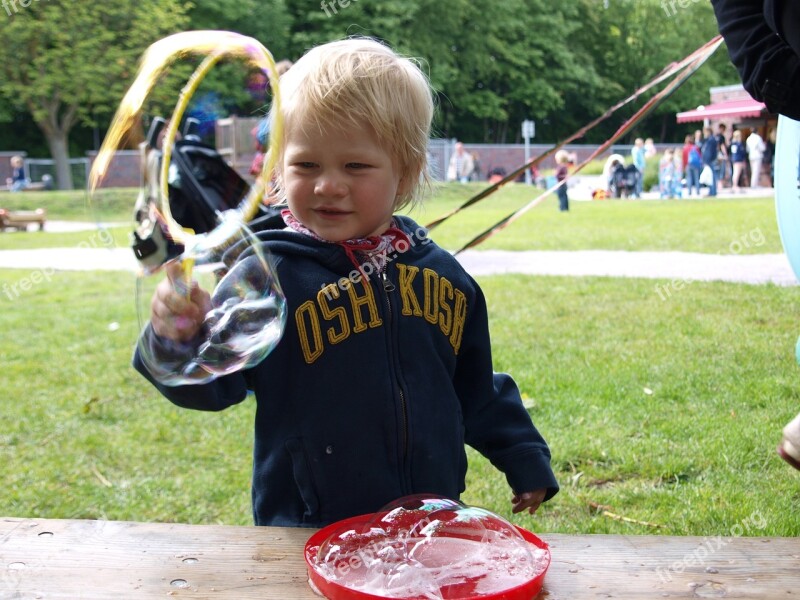 Children Soap Bubbles Play Outside Make Soap Bubbles Children's