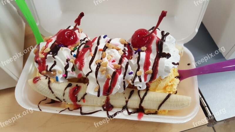 Banana Split Ice Cream Sweet Drizzle Food