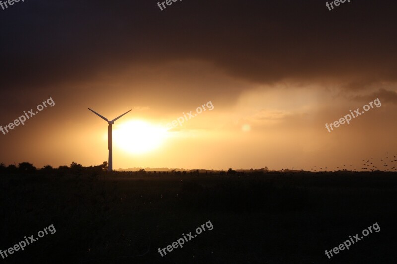 Sunset Denmark Environment Turbine Windmill