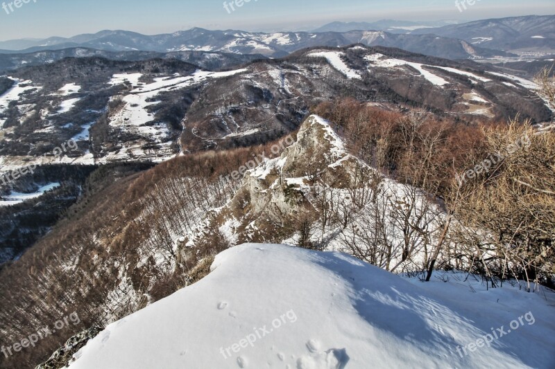 Winter Rock Snow Landscape Mountain