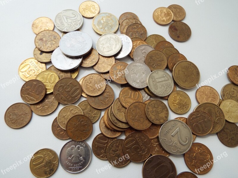 Coins Handful Ruble Russia Kopek