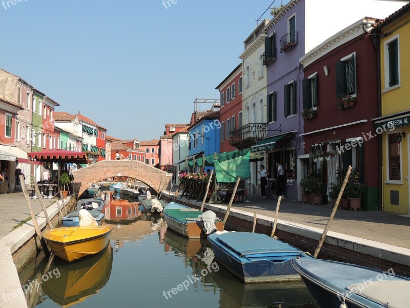 Channel Colorful Houses Boats Reflections Burano Island