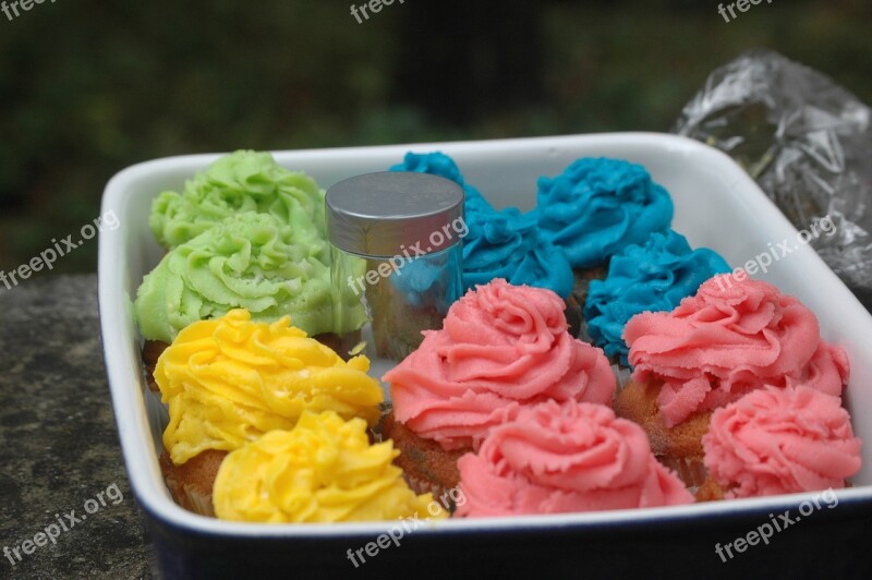 Colorful Cupcakes Eat Blue Pink