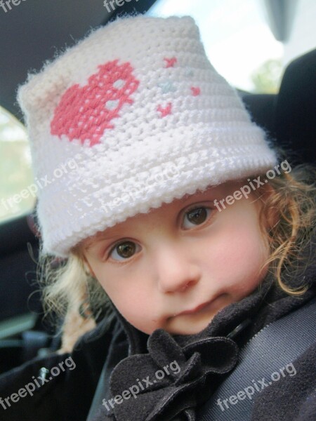 Girl Little Brown Eyes Solemn Hat