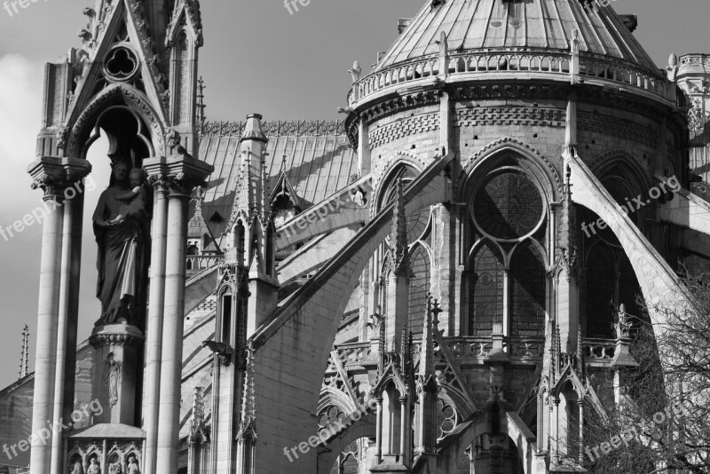 Notre Dame De Paris Cathedral Paris Monument Black And White