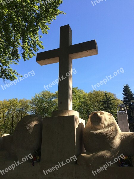 Cross Commemorate Military Cemetery Blue Sky Lions