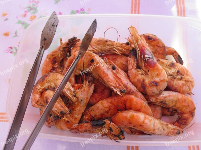 Shrimps Bbq Food Dinner Grill