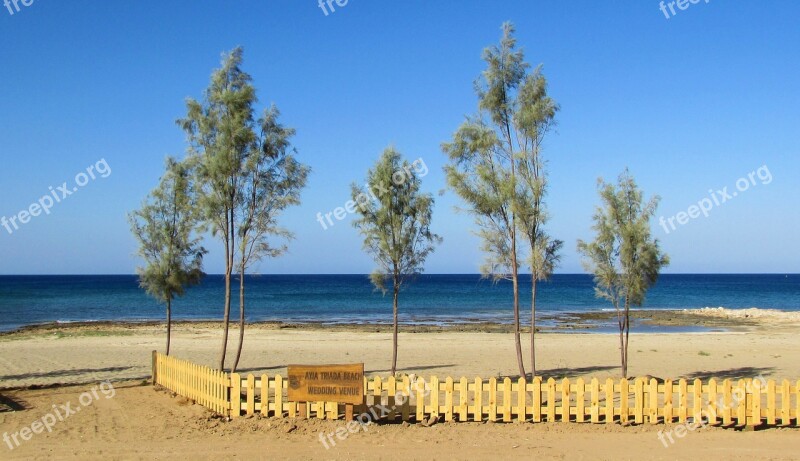 Cyprus Ayia Triada Beach Trees Fence